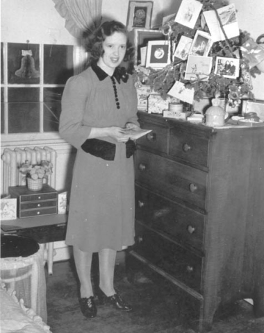 349: Della Norman in her room on the base. (1942) [courtesy of Della (Norman) O'Leary]  - daughter of Thomas Norman &amp;amp; Jane Traverse
